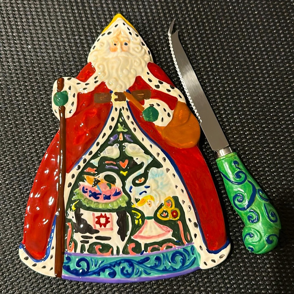NWT Jim Shore Holiday Traditions Cheese Plate & Knife